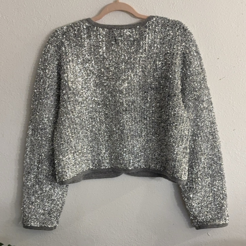 J.Crew CE724 Button-front Cardigan M Silver Grey Sparkly‎ Lambswool - Picture 5 of 11